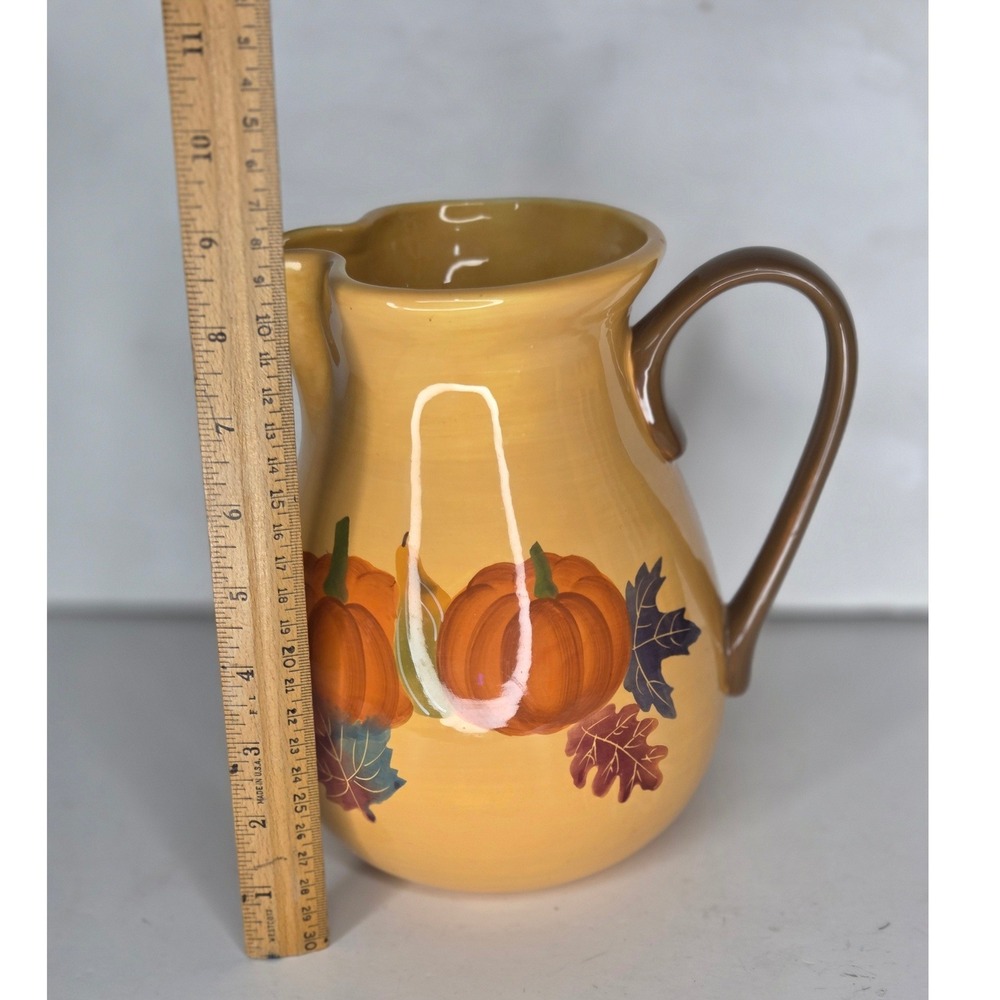 Harvest Ceramic Pumpkin Pitcher Fall Autumn Decor Utensil Holder Crock Vase - Picture 6 of 11